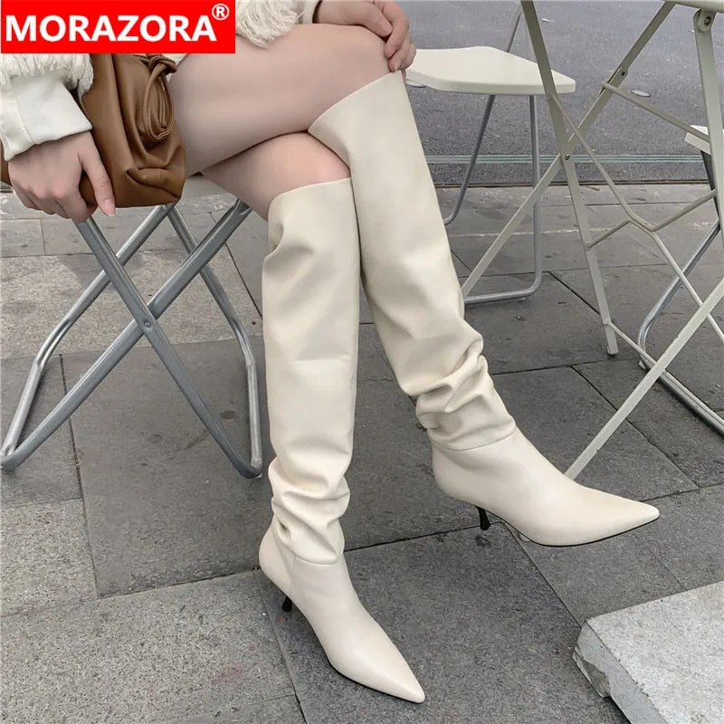 Elegant Pointed Toe Knee-High Leather Boots