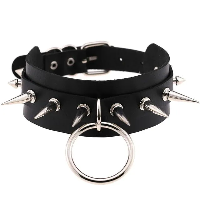 Faux Leather Black 'O' Ring Spike Choker