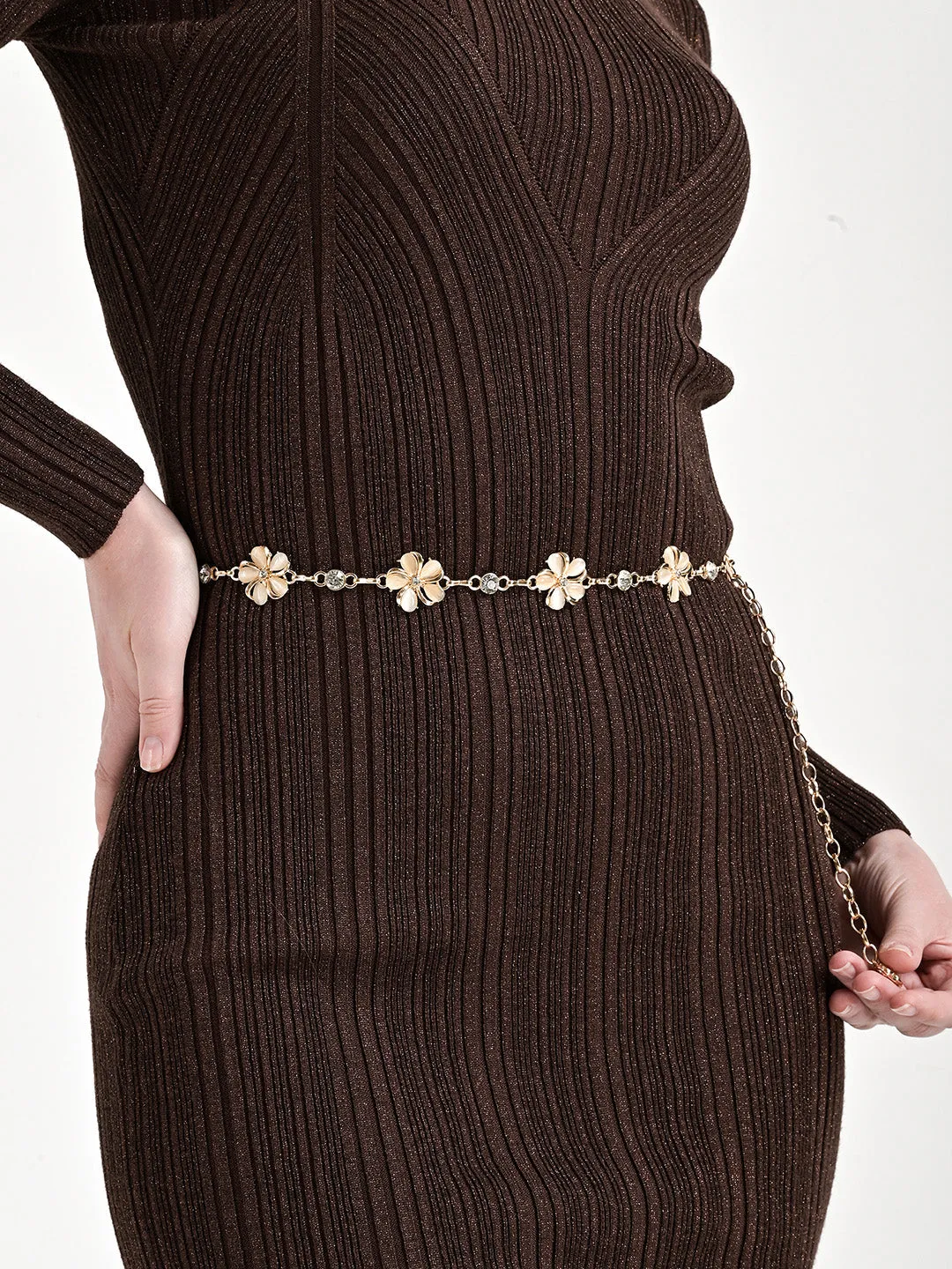 Floral Rhinestone Chain Belt