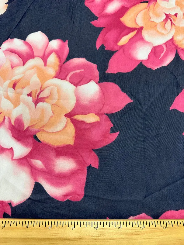 Fuschia Floral Print Poly Chiffon Fabric