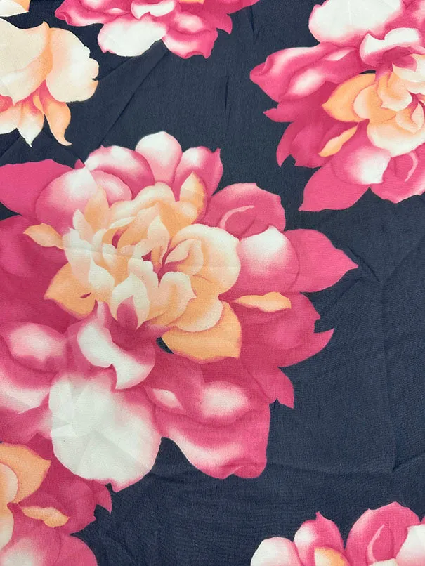 Fuschia Floral Print Poly Chiffon Fabric