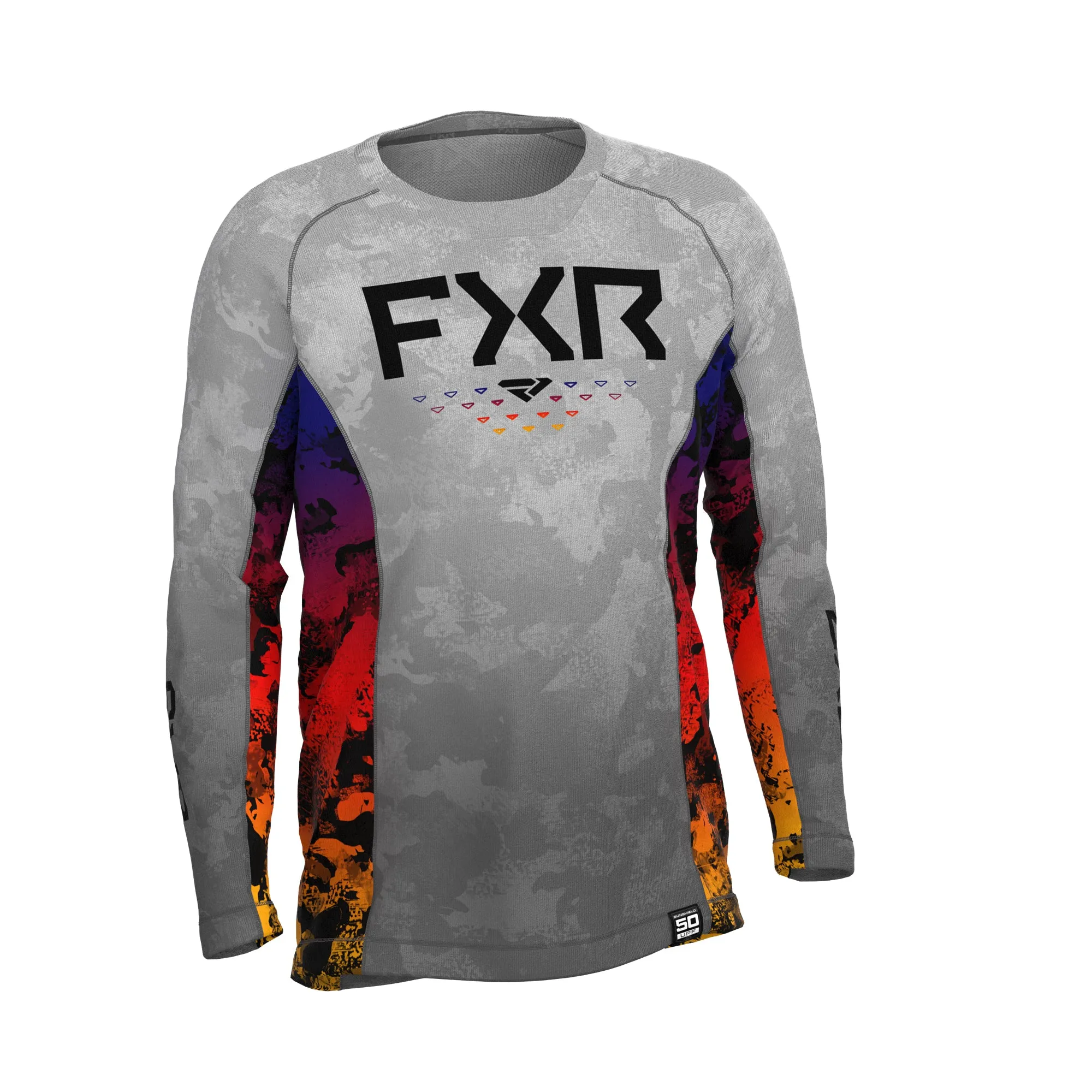 FXR  Youth Attack UPF Longsleeve Shirt Grey Camo Anodized Polyester Sunshield