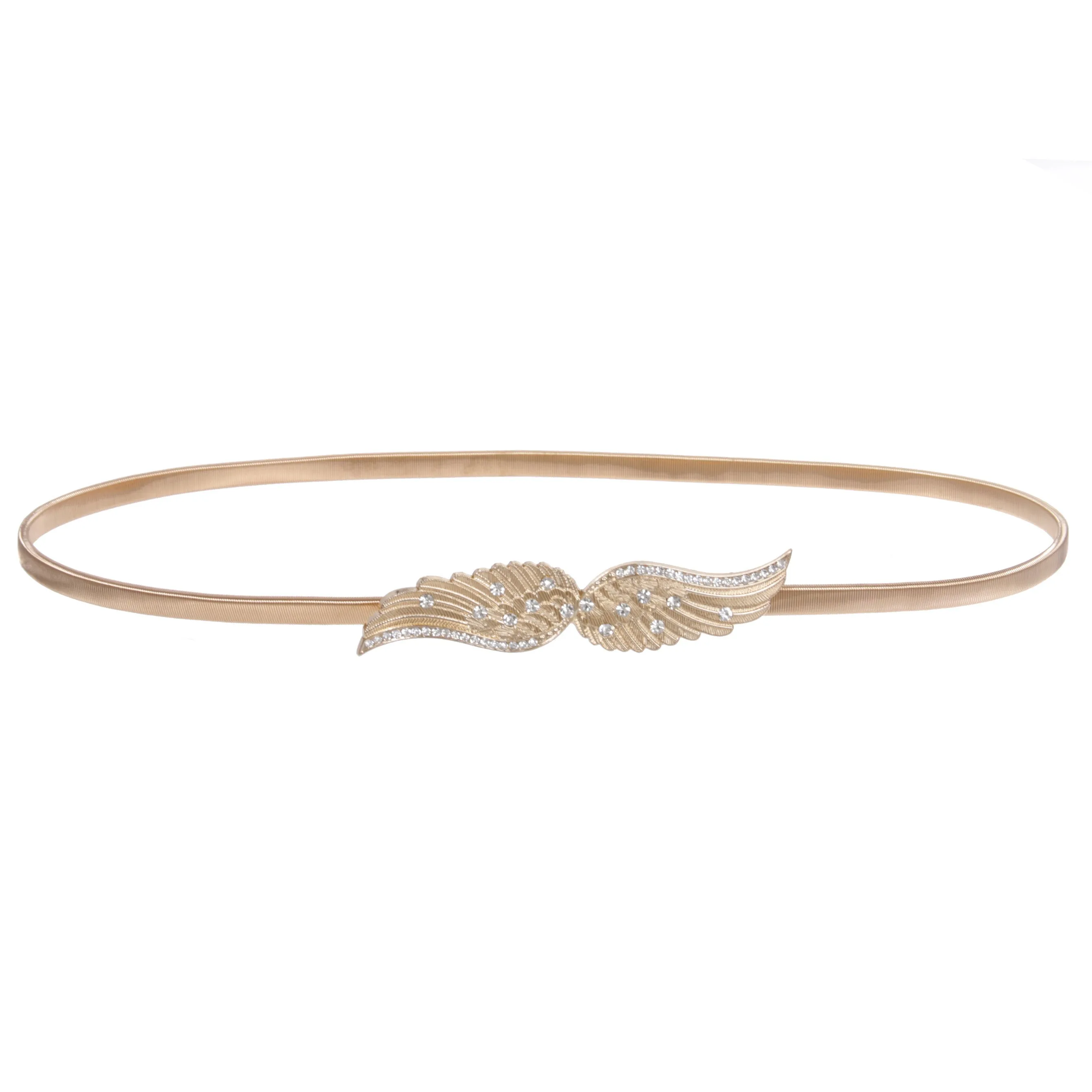 Gold Metal Skinny Elastic Belt With Angel Wings Buckling For Women