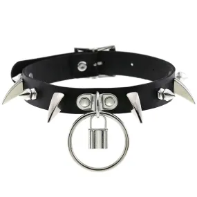 Goth 'Beat This' PU Faux Leather Black Spike Choker