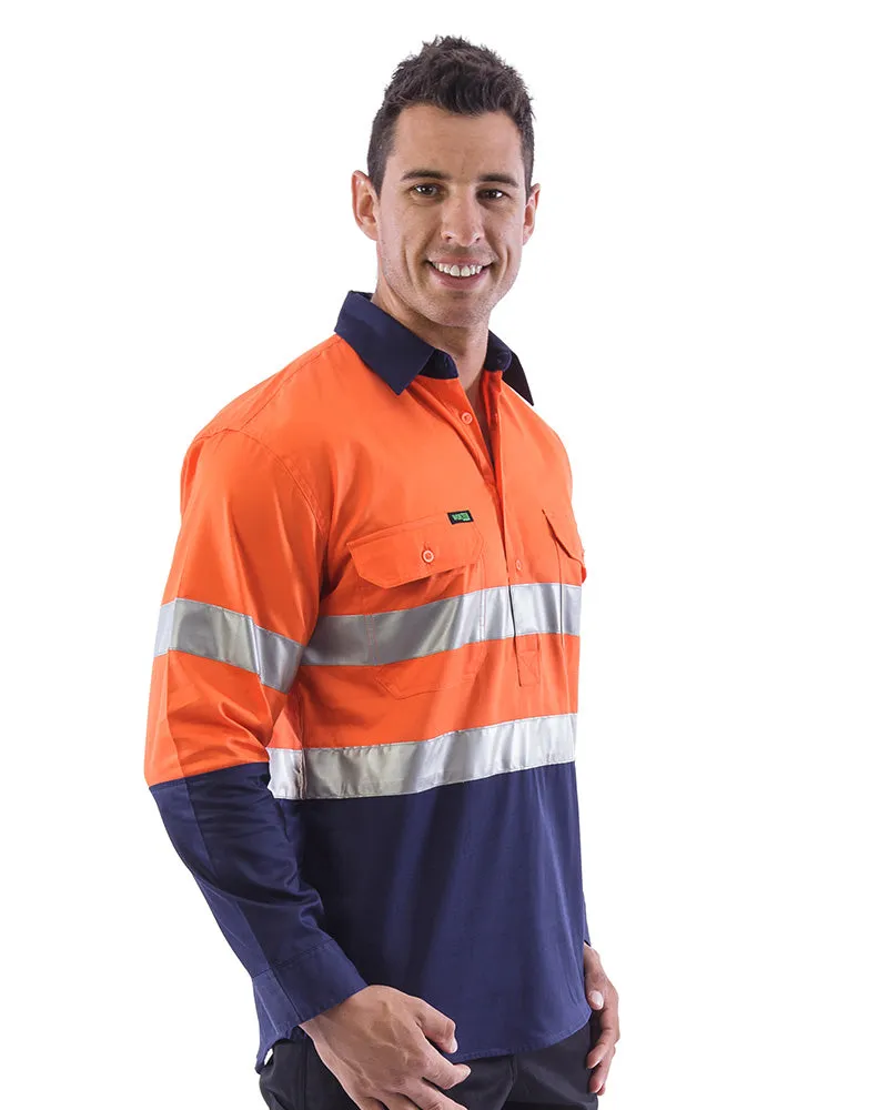 Hi Vis Taped Lightweight Closed Front Shirt LS (3 Pack) - Orange/Navy