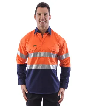 Hi Vis Taped Lightweight Closed Front Shirt LS (3 Pack) - Orange/Navy