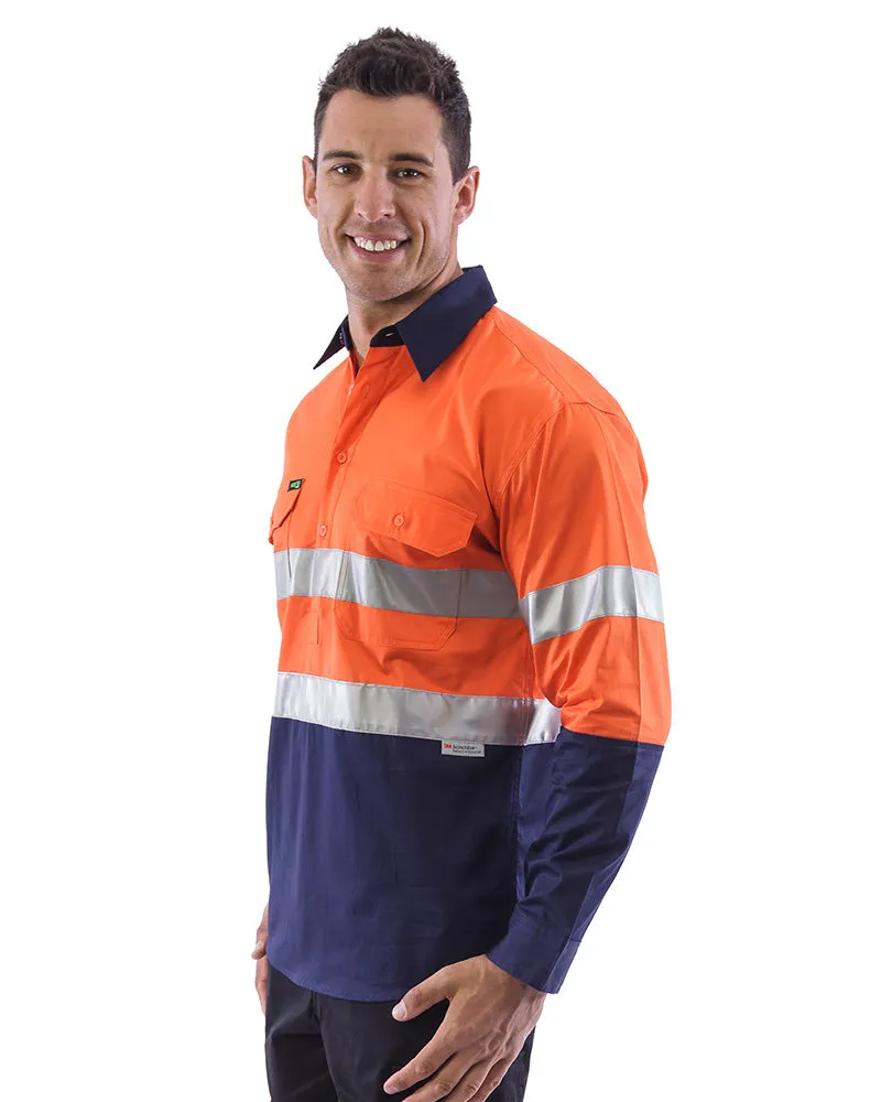 Hi Vis Taped Lightweight Closed Front Shirt LS (3 Pack) - Orange/Navy