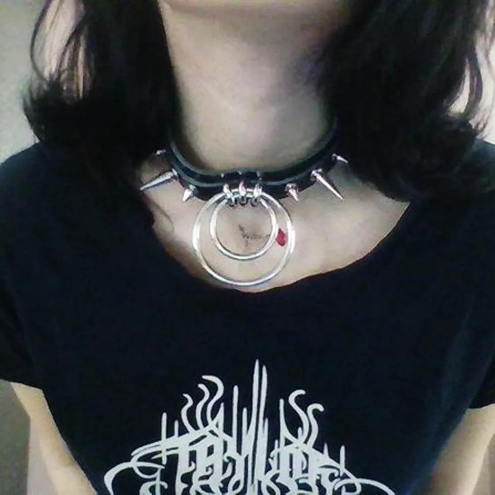 'Illusion' Black Alt  Ring Spike Choker