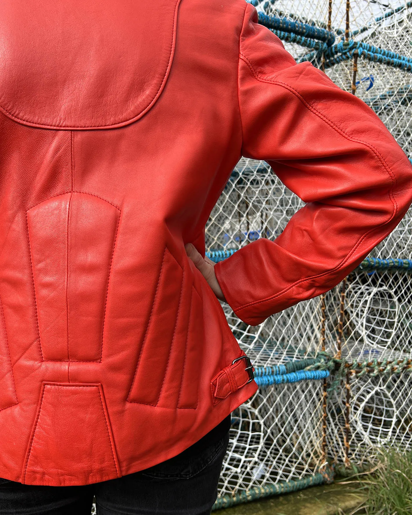 JENKA Ladies' Leather Biker Jacket / Orange Red