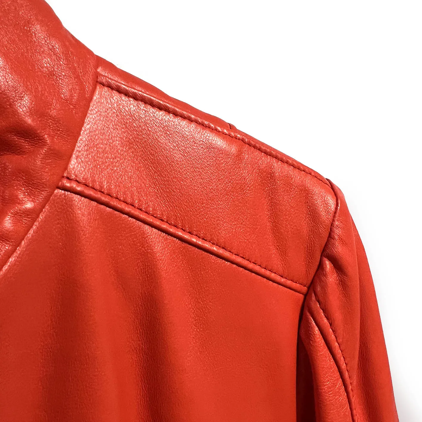 JENKA Ladies' Leather Biker Jacket / Orange Red