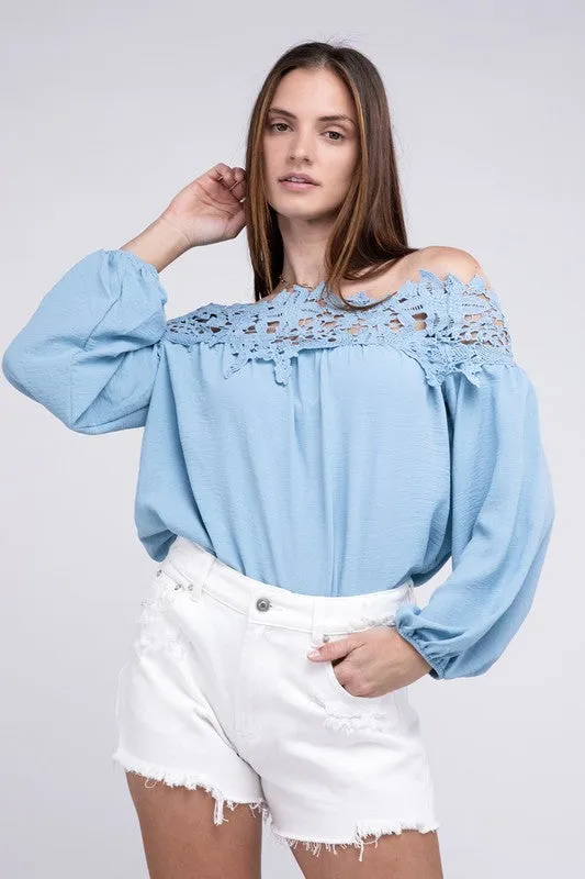 Lace Patchwork off-Shoulder Blouse