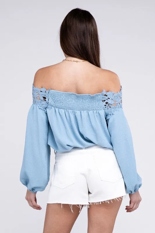 Lace Patchwork off-Shoulder Blouse