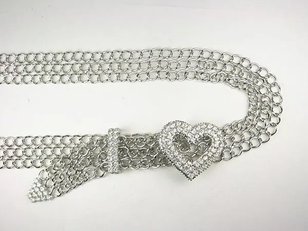 Ladies Clear Rhinestone Heart Metal Chain Belt