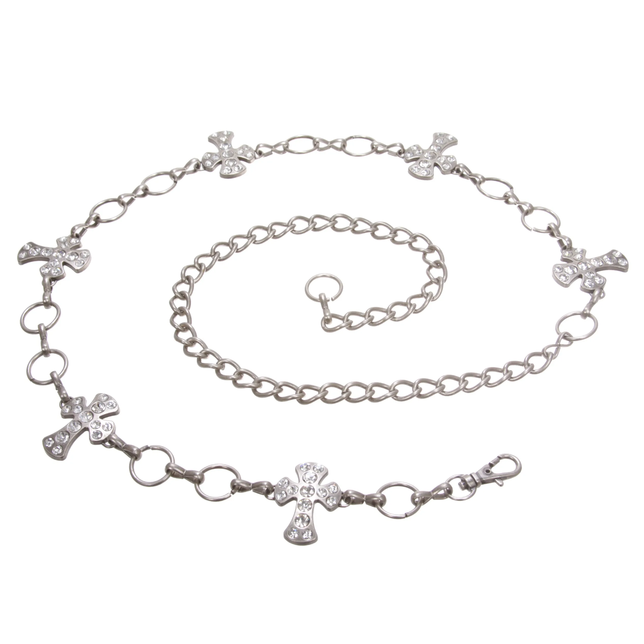 Ladies Rhinestone Cross Ornaments Metal Chain Belt