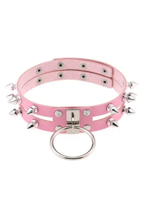 Light Pink Double Spike O-Ring Choker