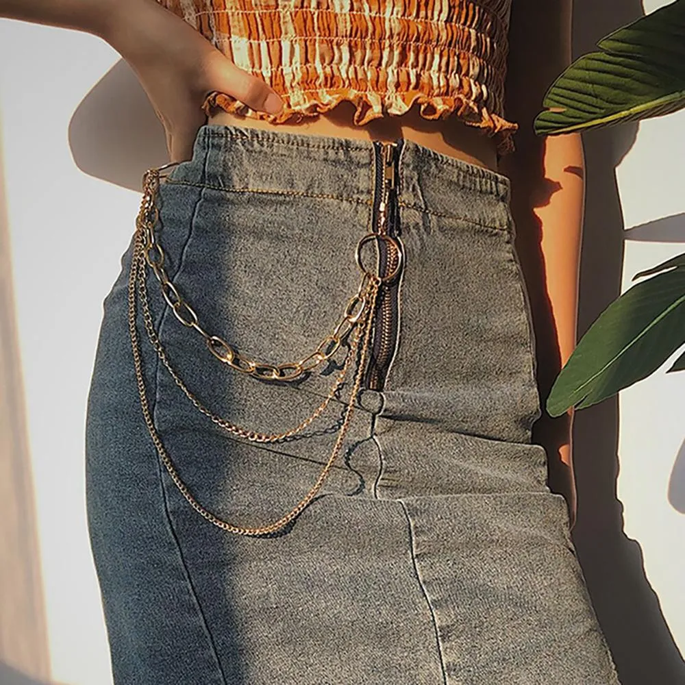 Long Metal Layered Belt Chain For Pants and Jeans