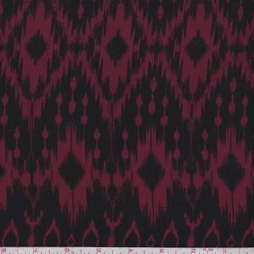 Maroon/Black Diamond Ikat Challis Fabric