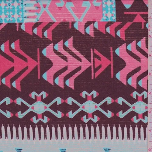 Maroon/Turquoise Tribal Stripe Rayon Crepe Fabric