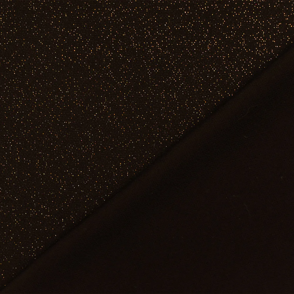 Midnight Black-Copper Sparkly Metallic Stretch Interlock Knit Fabric