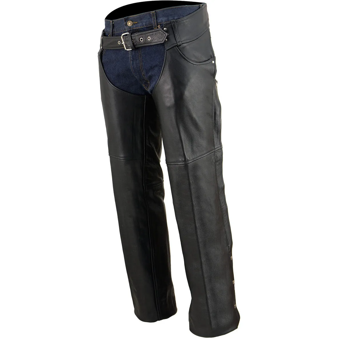 Milwaukee Leather Chaps for Men's Black Premium Leather- Classic Jean Style Pockets Motorcycle Riders Chap - SH1101