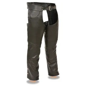 Milwaukee Leather Chaps for Men's Black Premium Leather- Classic Jean Style Pockets Motorcycle Riders Chap - SH1101