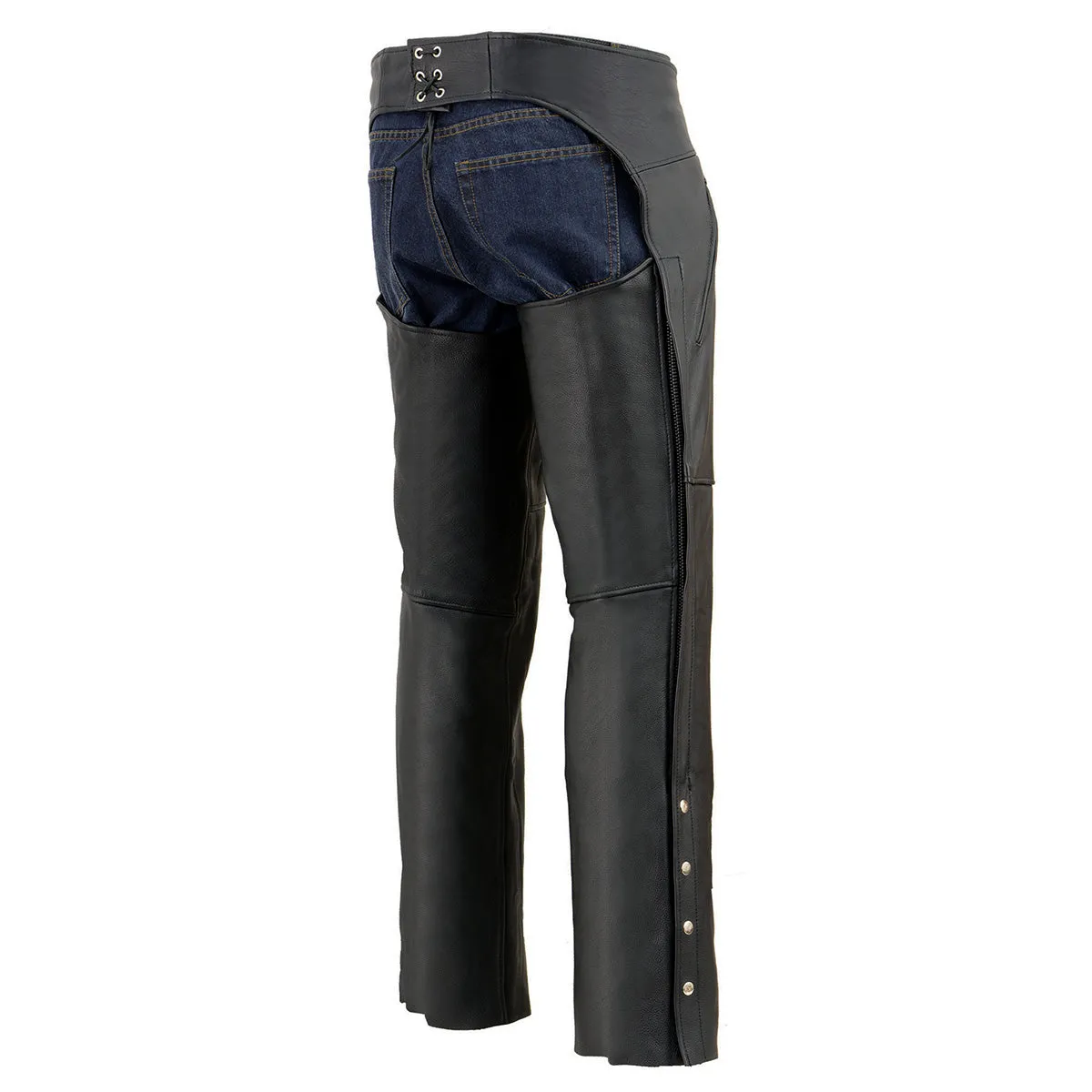 Milwaukee Leather Chaps for Men's Black Prime Leather Zipped Thigh Pocket-Mesh Lined Motorcycle Rider Chap-SH1190