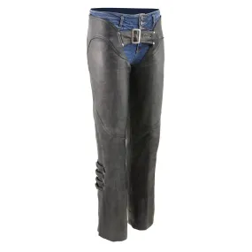 Milwaukee Leather Chaps for Women Black Naked Leather Motorcycle Rider Protective Chaps MLL6520