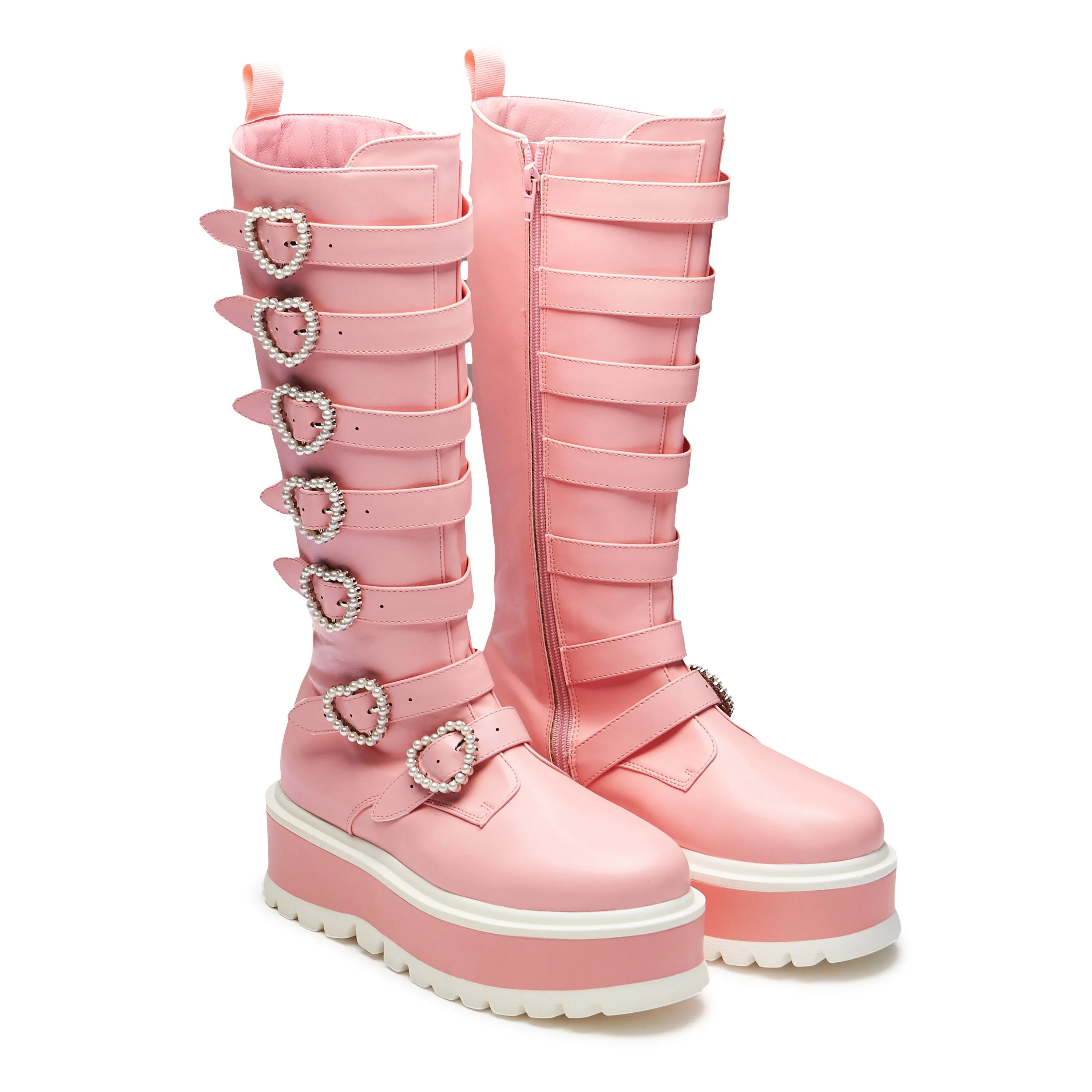 Mizuhiki Kawaii Long Pearl Buckle Boots - Pink