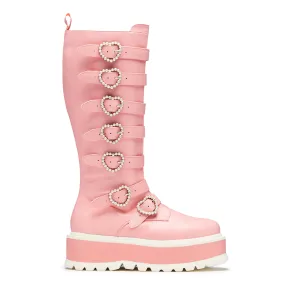 Mizuhiki Kawaii Long Pearl Buckle Boots - Pink