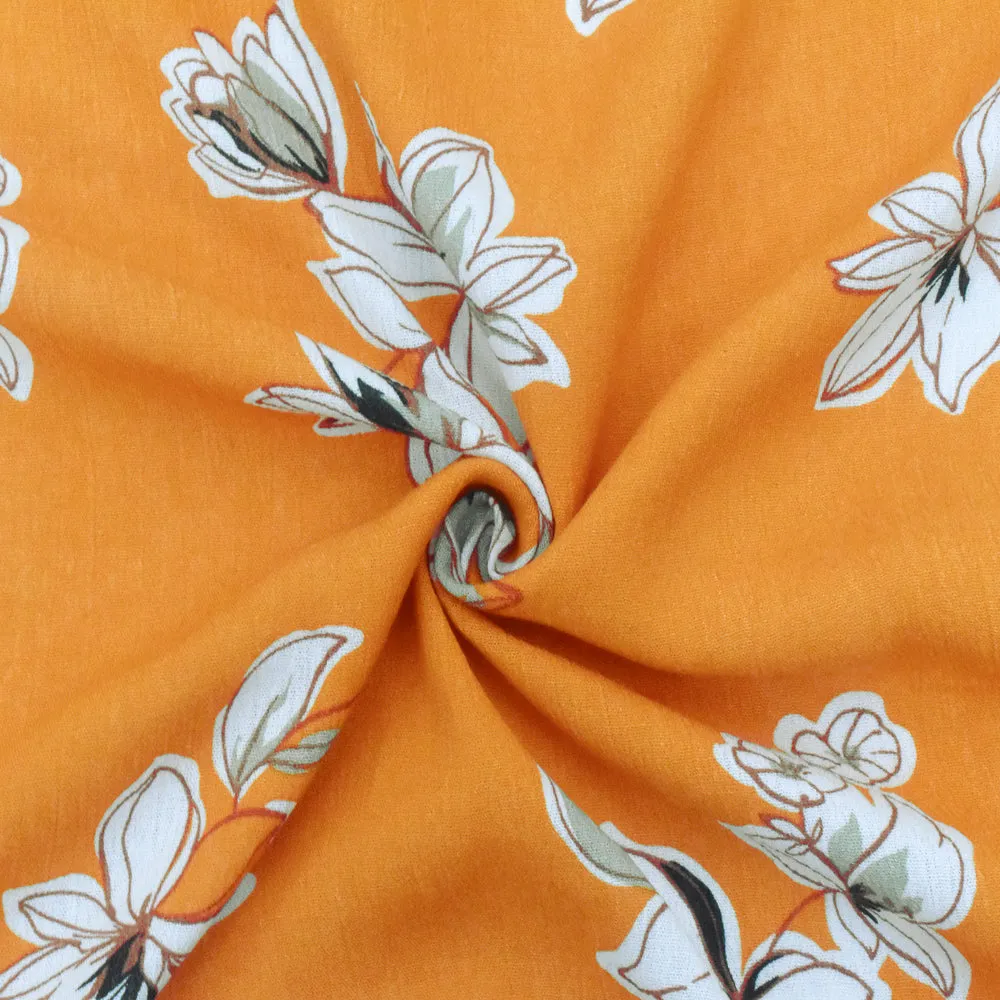 Mustard Yellow-White-Multi Floral Printed Rayon Crepon Woven Fabric