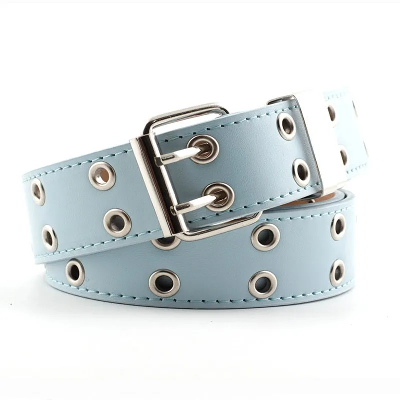 New punk wind double exhaust eye PU belt ladies Korean jeans fashion chain decoration wide belts