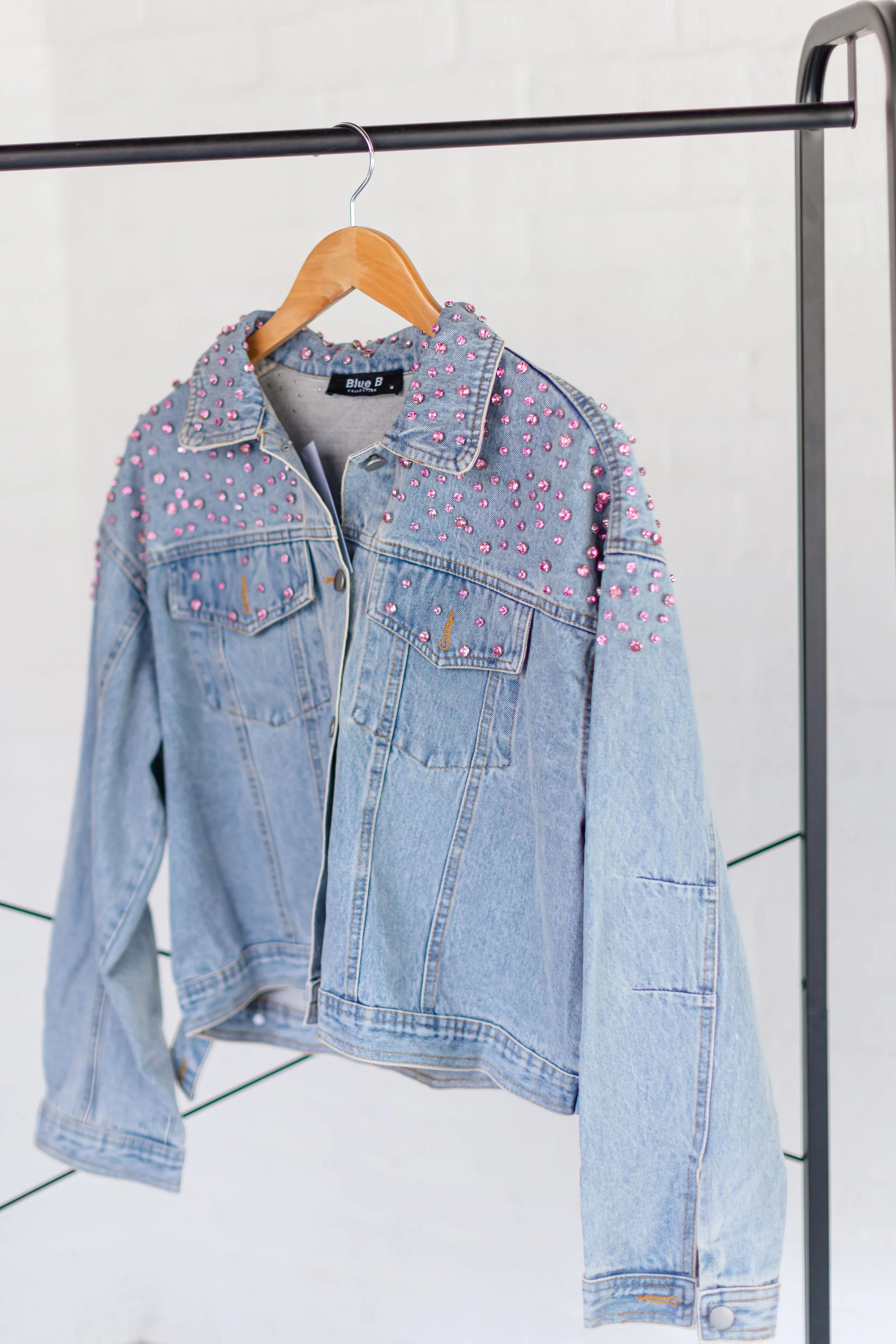 Posh Gem Studded Denim Jacket, Denim