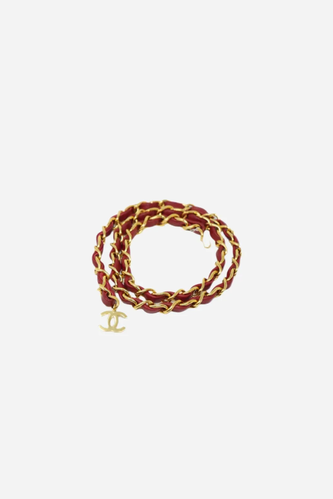 Pre-Owned CHANEL Medallion Gold Red Chain Belt Leather