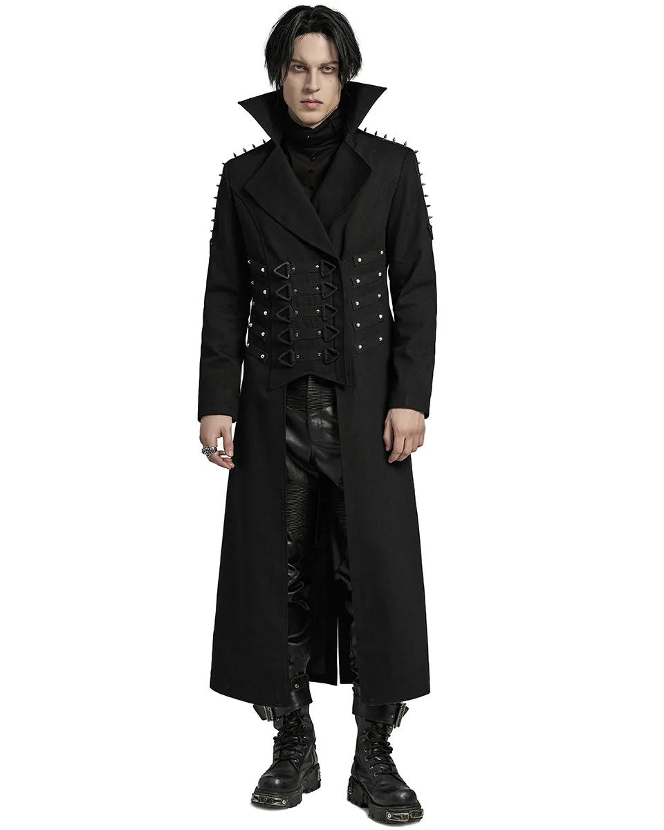 Punk Rave Mens Long Industrial Gothic Punk Studded Trench Coat