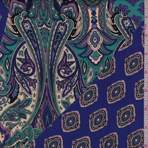 Purple/Teal Stylized Patchwork Crepe Georgette Fabric