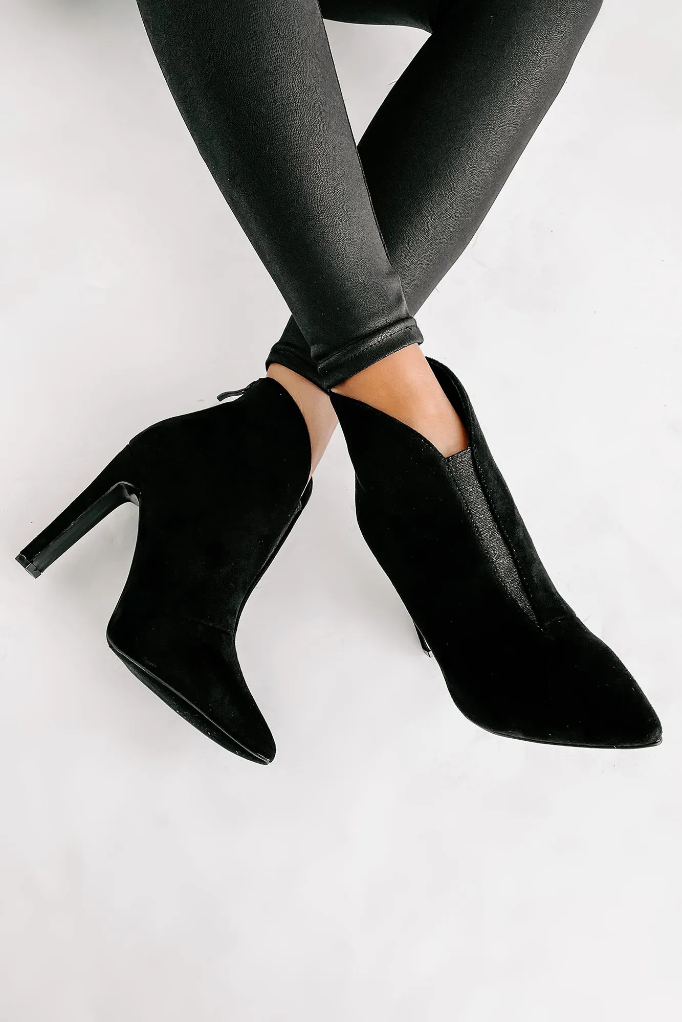 "Matinee Sparkle" Pointed Toe Glitter Panel Booties (Black)