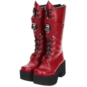 Red High Heels Platform Lolita Boots Zipper Skull Punk