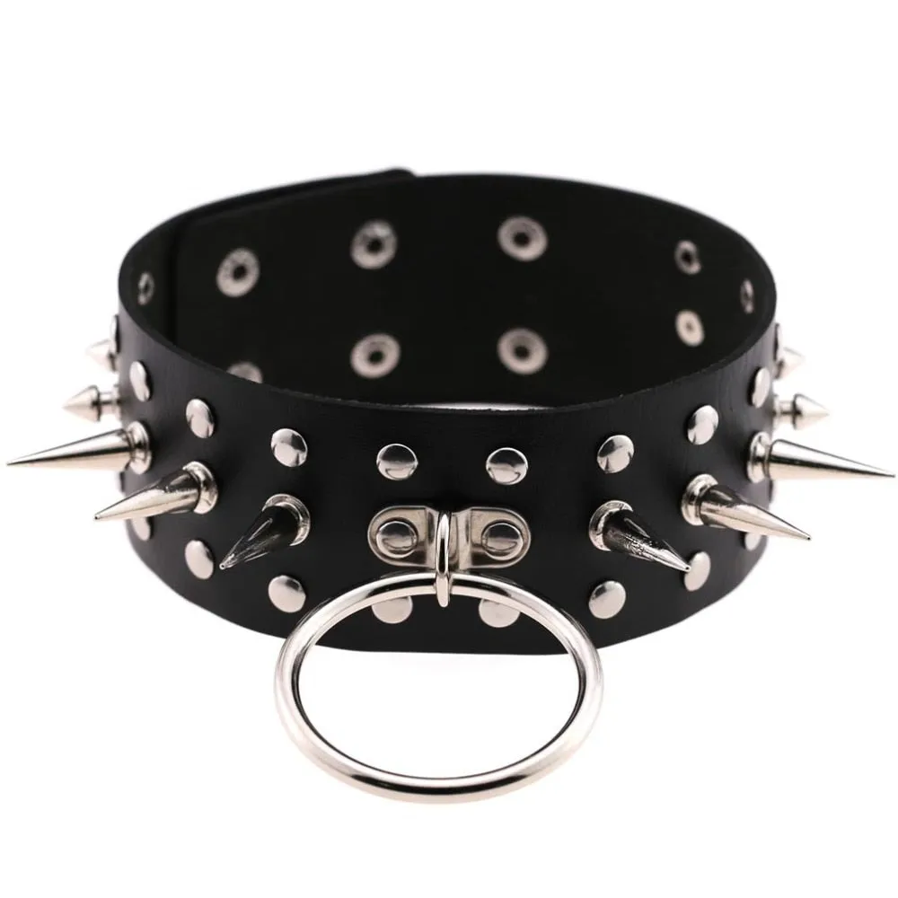 'Spikey' Black Faux Leather Spike choker