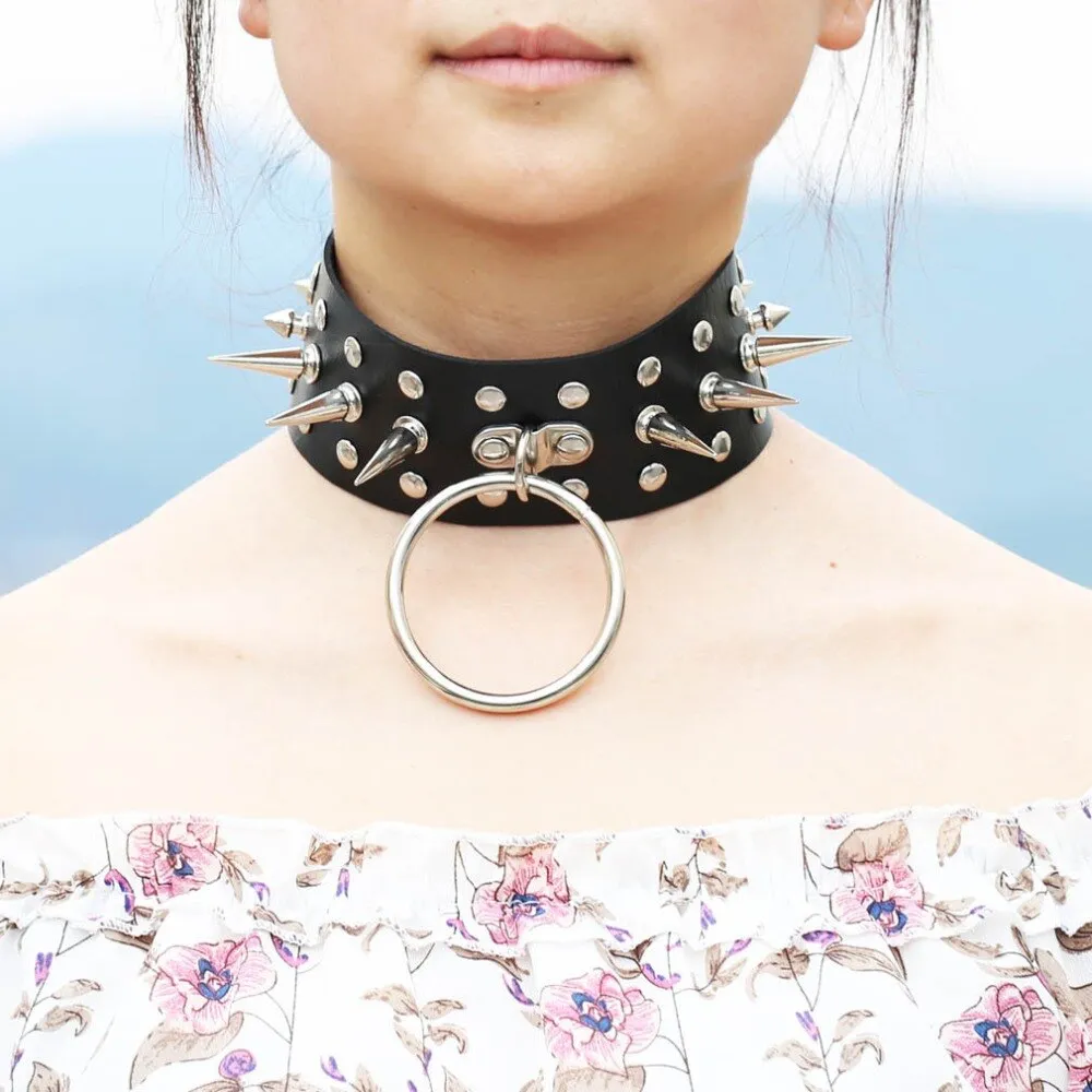 'Spikey' Black Faux Leather Spike choker