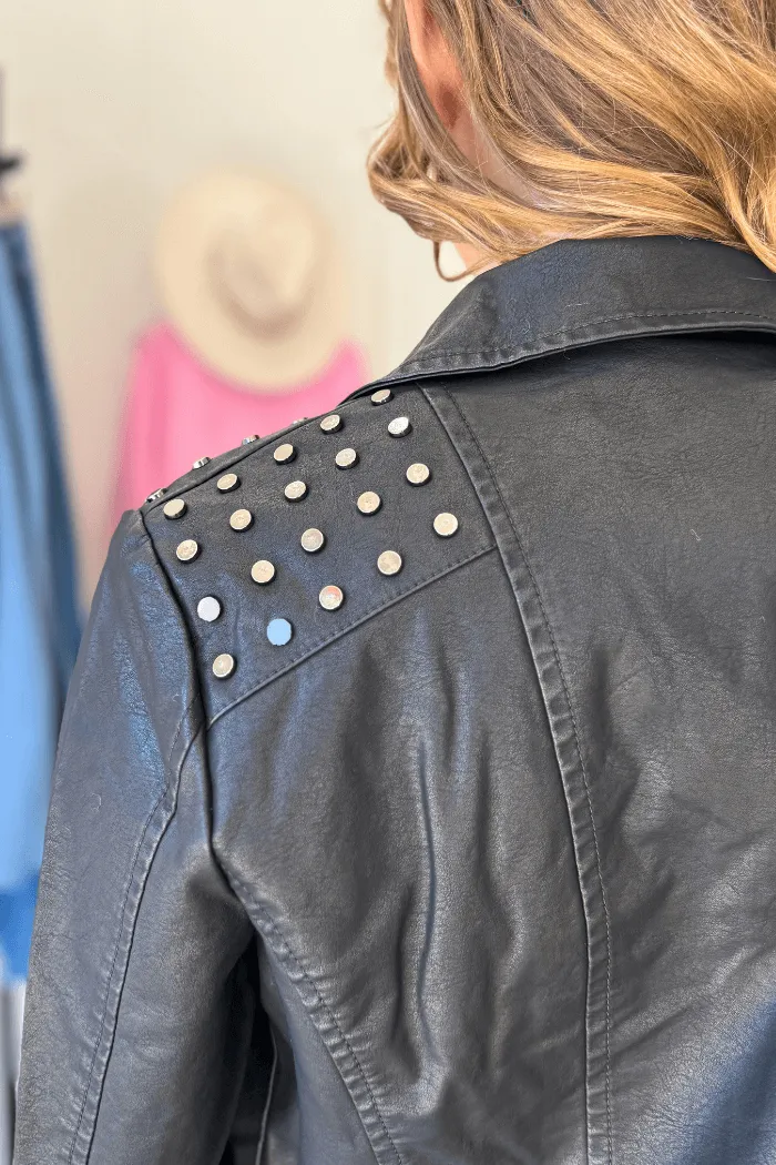 Studded Faux Leather Moto Jacket