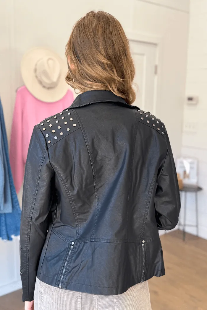 Studded Faux Leather Moto Jacket