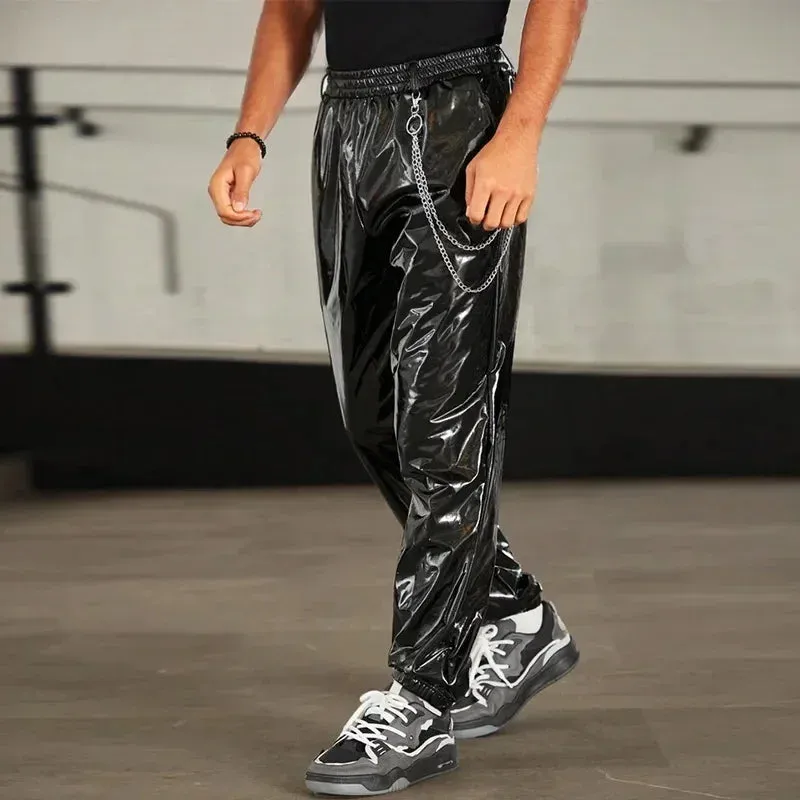 Trend4us Men's Shiny Faux Latex Leather Lantern Pants