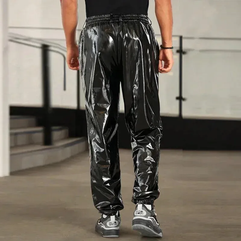 Trend4us Men's Shiny Faux Latex Leather Lantern Pants