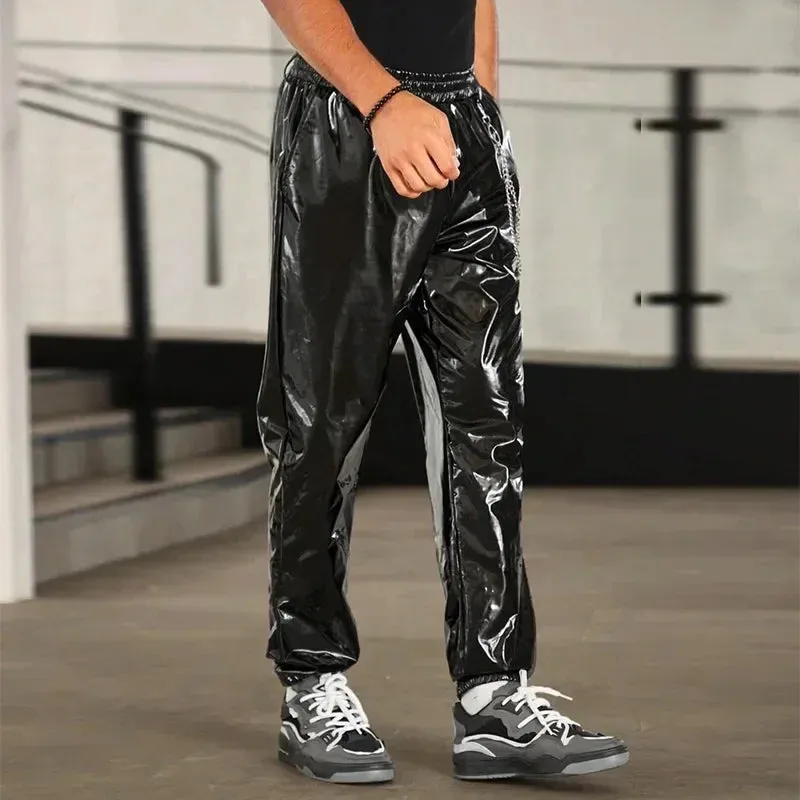 Trend4us Men's Shiny Faux Latex Leather Lantern Pants