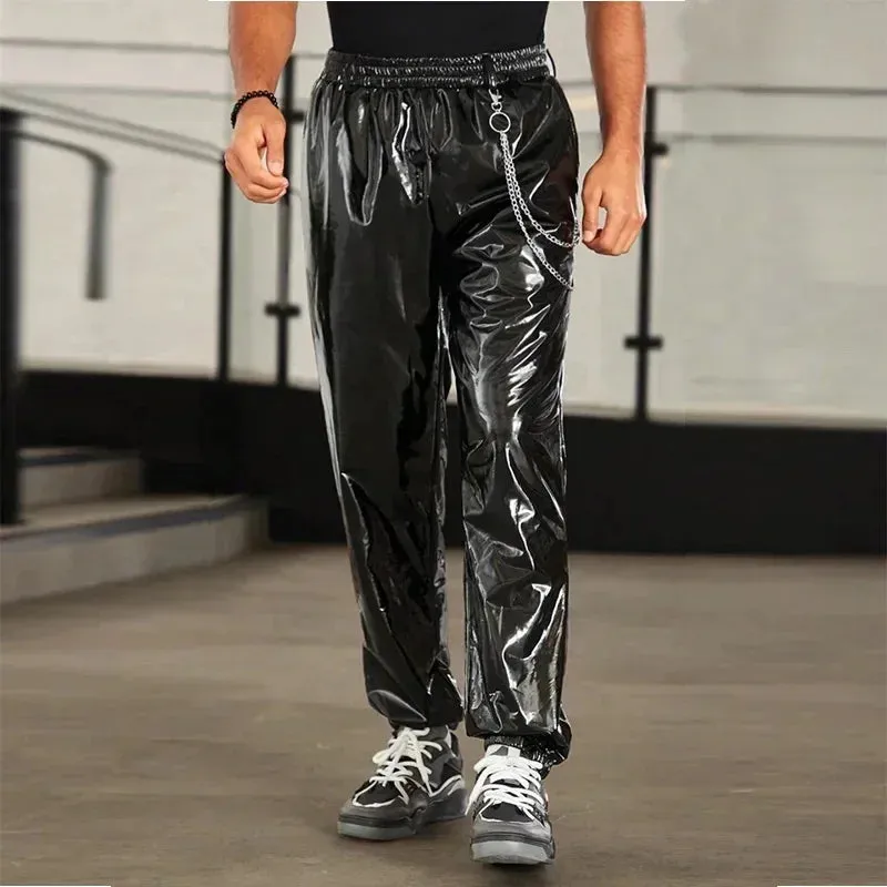 Trend4us Men's Shiny Faux Latex Leather Lantern Pants