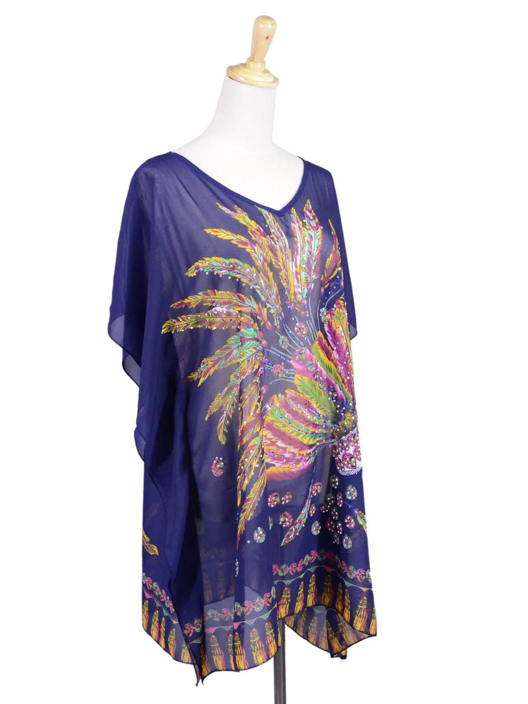 Trendology Feminine Bold Glam Western Print Studded Kaftans Sheer Top