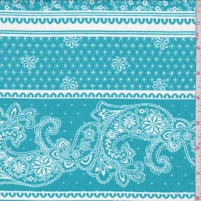 Turquoise/White Paisley Stripe Crinkled Crepe Fabric