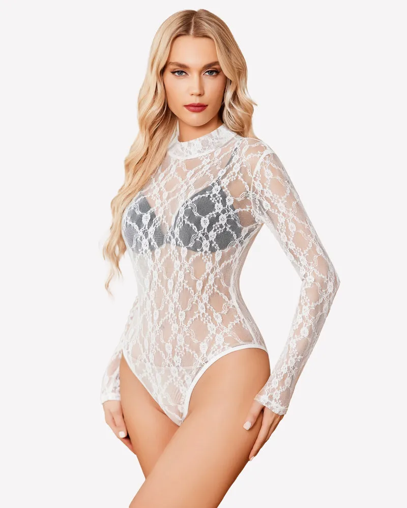 Turtleneck Lace Shirts Long Sleeve Jumpsuit