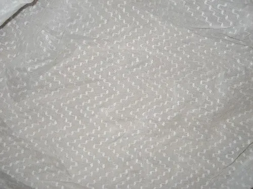 White cotton organdy fabric leno dobby curvy zigzag design 44&quot; wide