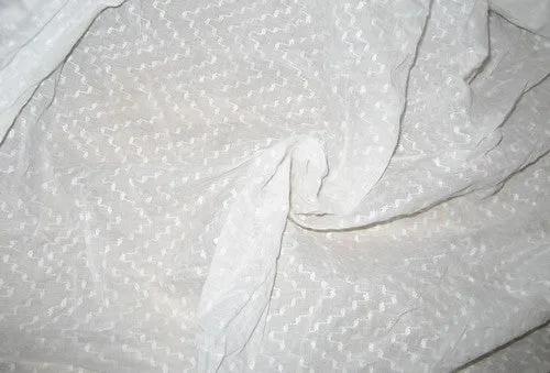 White cotton organdy fabric leno dobby curvy zigzag design 44&quot; wide